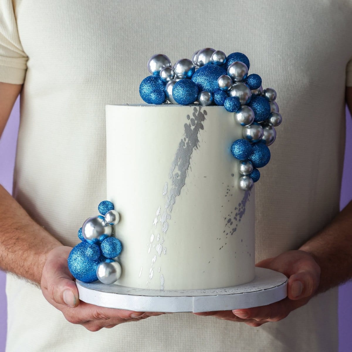 White, Silver and Blue Cake | dbakers Sweet Studio