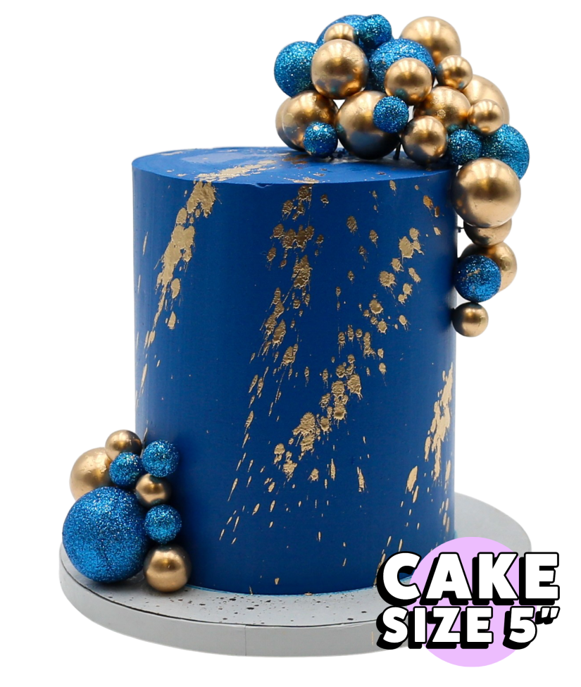 Blue & Gold Drip Cake – 8 inches | 7Marvels Cakes & Macarons
