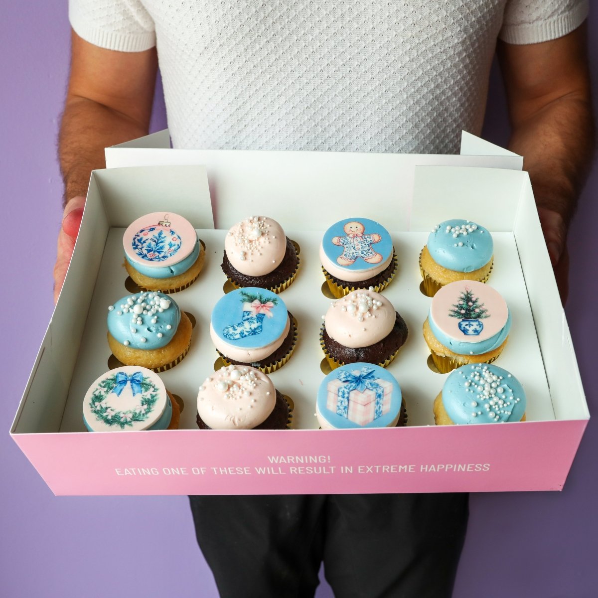 Blue and Pink Christmas Cupcakes - dbakers Miami