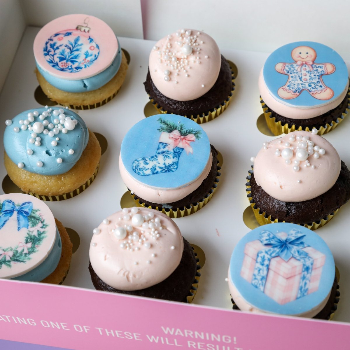 Blue and Pink Christmas Cupcakes - dbakers Miami