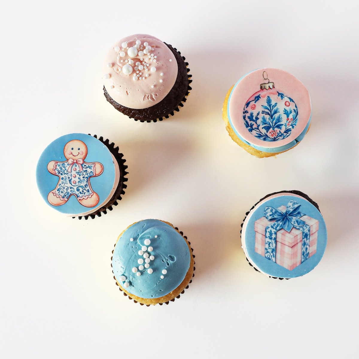 Blue and Pink Christmas Cupcakes - dbakers Miami