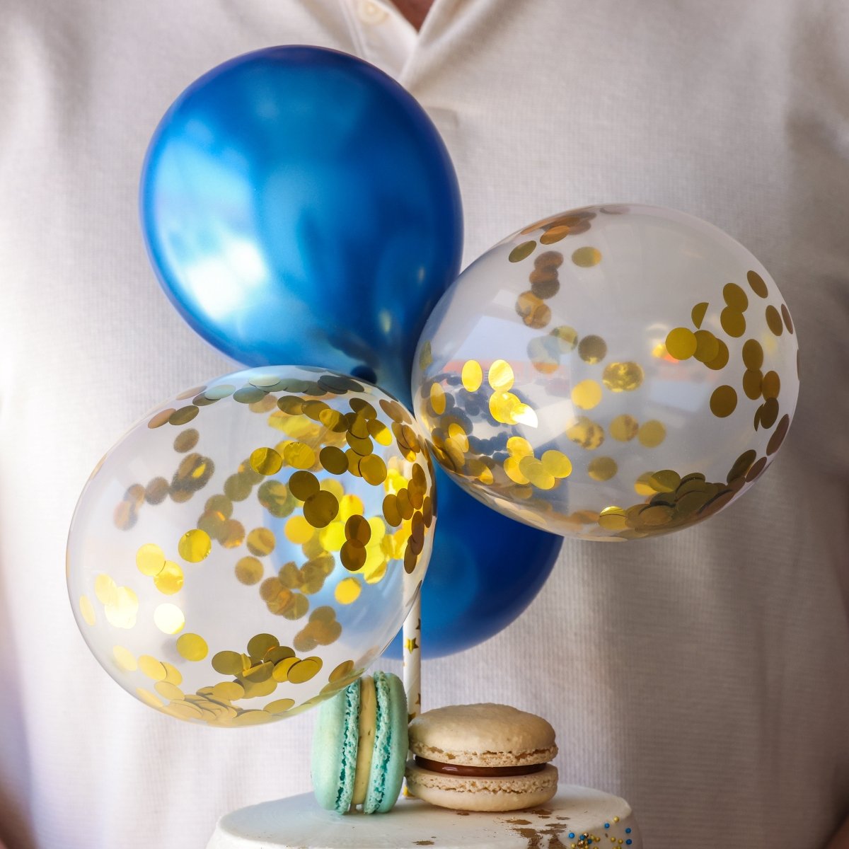 Blue & Gold Confetti Balloon Extravaganza - dbakers Miami