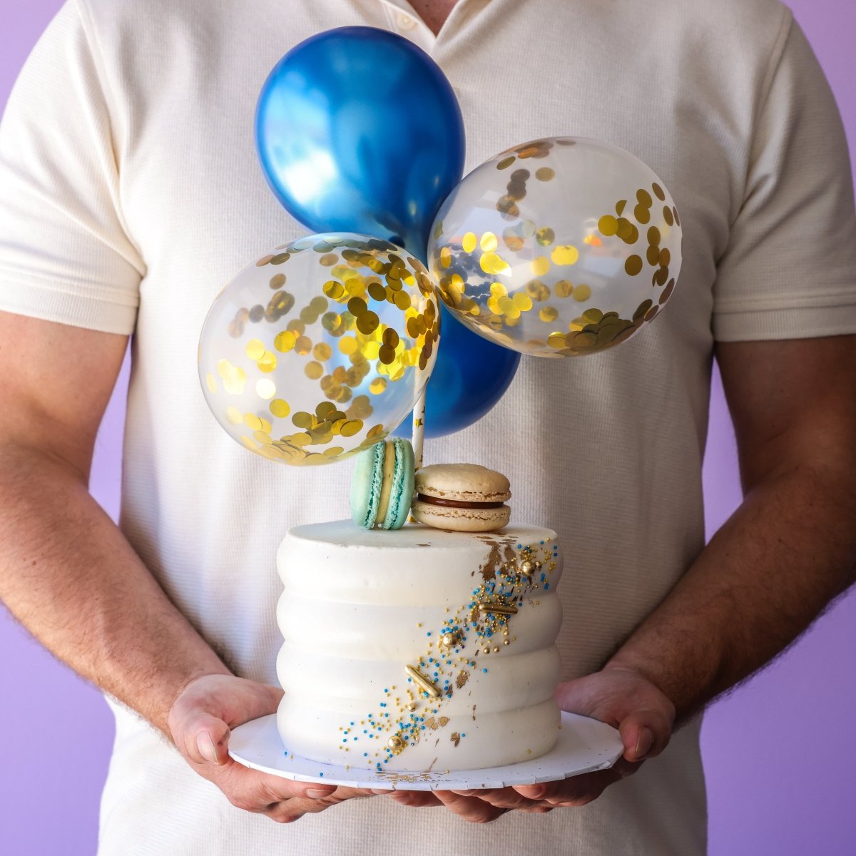 Blue & Gold Confetti Balloon Extravaganza - dbakers Miami