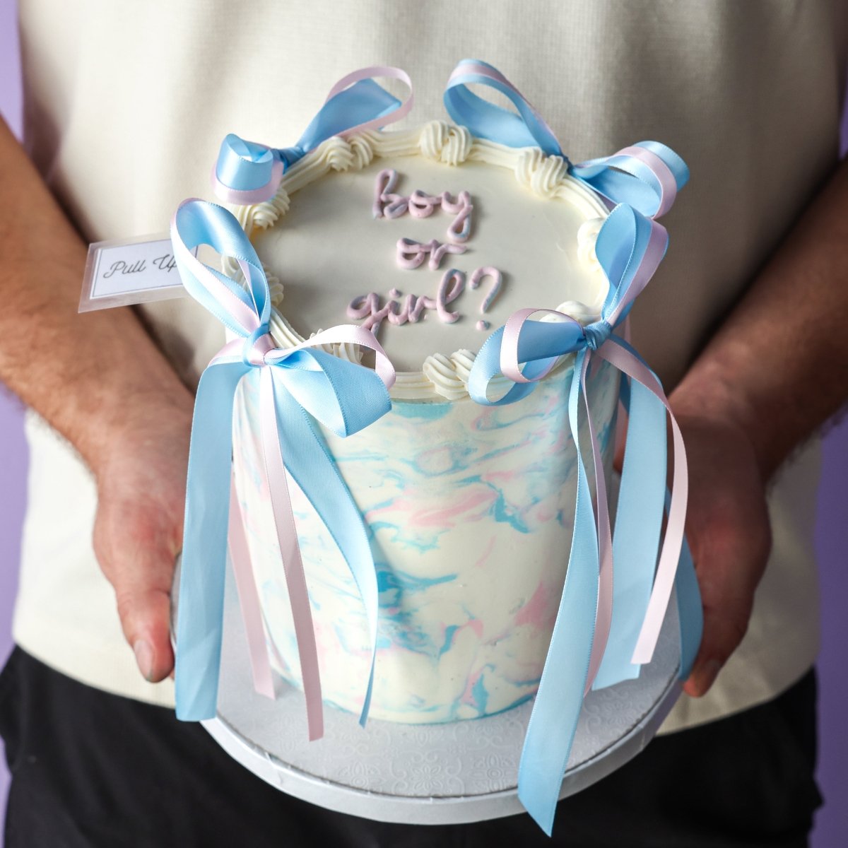Gender Reveal Pull - Up Cake - dbakers Miami