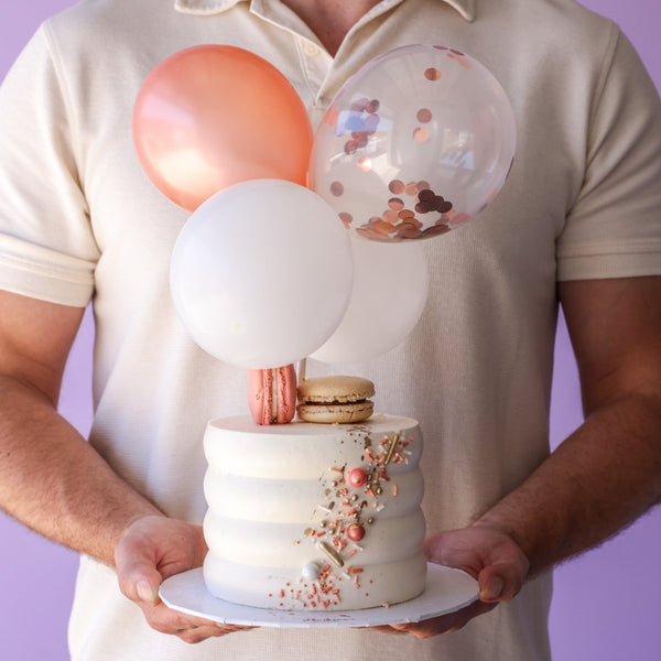 White, Rosé & Rosé Confetti Balloon Extravaganza  | dbakers Sweet Studio